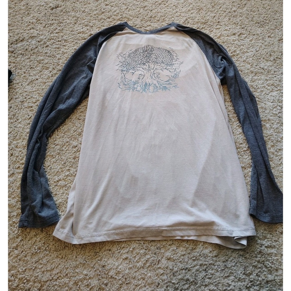 prAna Tree Graphic Raglan Long Sleeve T-Shirt Men's XL Gray Cream Organic...